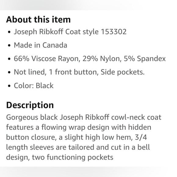 JOSEPH RIBKOFF* cocoon faux cowl asymmetric 3/4 sleeve button front jacket sz 10 - Picture 14 of 16